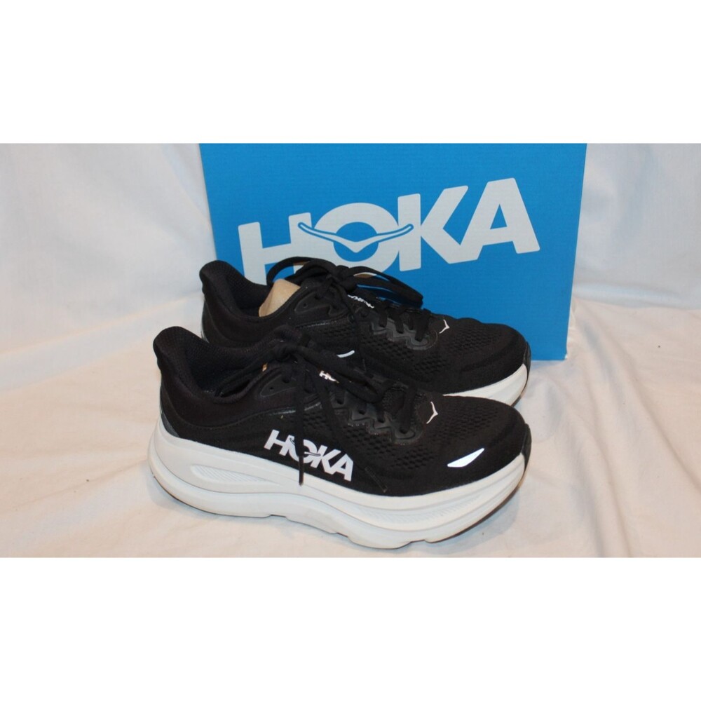 NIB Hoka One Women's Bondi 9 Running Athletic Sneakers BWHT BLACK WHITE SZ 7.5
